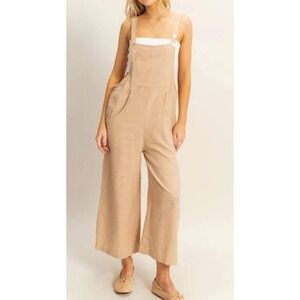 Hyfve Women M Oatmeal Tan Overalls‎ Wide Leg Boho Coastal Casual Chic Festival